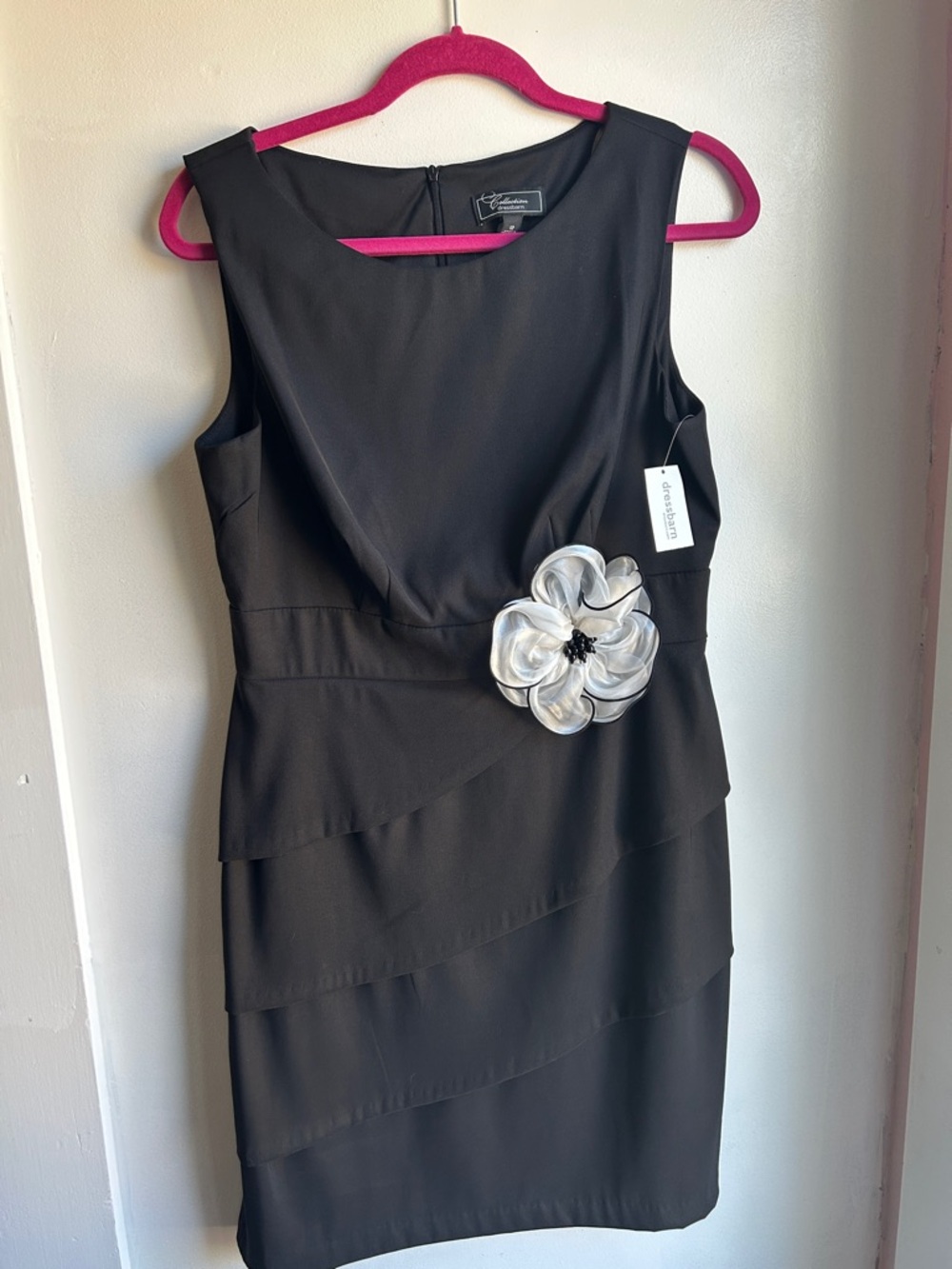 NWT  Size 12 Dressbarn  Black Sleeveless Midi Dress with Flower accent.